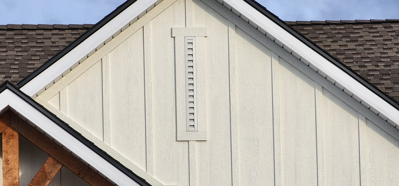 Slim and tall gable vent installed on a board-and-batten gable