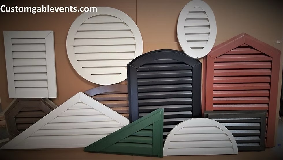 Wall display of round, oval, triangle, doghouse and half round vents in several colors